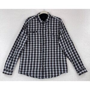 Comune Button-Up Shirt Mens Size XL Blue Plaid‎ Long Sleeve 100% Cotton Casual